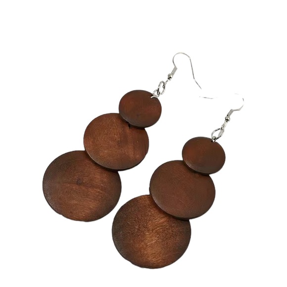 HOT DEAL! 🔥 Boho Brown Wooden Disk Drop Earrings - Picture 3 of 5